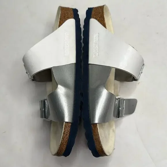 BIRKENSTOCK Arizona White Silver Double Strap Leather Narrow Sandals S-375 36 EU - Picture 3 of 11